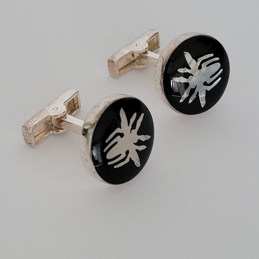 Christian Dior Homme Spider Cufflinks Black Enamel Silver Tone Mens Jewelry - Picture 5 of 6
